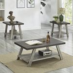 Roundhill Furniture Athens Contemporary 3-Piece Wood Shelf Coffee Table Set, Walnut and Gray