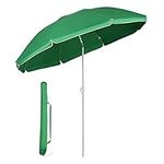 Sekey® 1.6m Beach Umbrella with Cover, Portable Tilting Garden Parasol Umbrella, Small Parasol for Beach/Pool/Patio, Round Sunscreen UV20+ Green