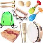 Benelet Wooden Musical Instruments Set for Children,Safe and Friendly Natural Materials,Kid's Music Enlightenment,Percussion Instrument Music Toys Kit for Preschool Education,Storage Mesh Bag