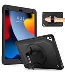 Ambison for iPad 9th 8th 7th Generation Case, iPad Case 10.2'' Shockproof Sturdy Full-Body Drop Protection Frosting-Anti-Slip with 360 Rotating Hand Strap/Pencil Holder/Stand, 2021/2020/ 2019, Black