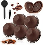 5 Pcs Reusable Vertuo Pods, 230ml Refillable Coffee Capsule, Compatible with Nes-presso Vertuo & VertuoLine Coffee Machine, with 2 Pcs Reusable Coffee Capsule Lid, Spoon and Brush - Brown