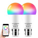 Alexa Light Bulbs 100W Equivalent, Bluetooth Smart Bulb Colour Changing, 16 Million RGB Colours + Warm White(1280LM), B22 Bayonet Led Bulbs with APP and Voice Control (2 Packs)