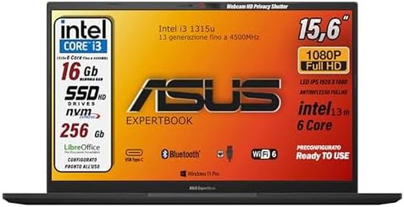 ASUS notebook, pc portatile, Cpu Intel i3 di 13Th 6Core, Ram 16 Gb, SSD Pci Nvme da 256 Gb, 15,6 FHD, wi-fi 6, 4 Usb, Bt, Intel UHD, Win 11 Pro, Libre Office, pronto All'uso Gar. Italiana