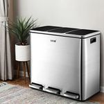 Maxkon 54L Pedal Bin Triple Kitchen Recycling Rubbish Bin Rectangle Waste Garbage Foot Trash Can Silver