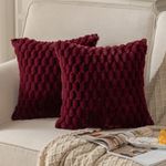 MANDIOO Pack of 2 Burgundy Super Soft Plush Fluffy Decorative Throw Pillow Covers 16x16 inch Faux Fur Wool Velvet Cushion Covers Pillow Cases Couch Sofa Bed Living Room