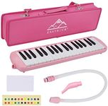 EastRock 37 Key Melodica Instrument Keyboard Soprano Piano Style with Mouthpiece Tube Sets and Carrying Bag for Kids Beginners Adults Gift Pink