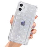 SmoBea Compatible with iPhone 11 Case, Holographic Laser Glitter Bling Heart Card Holder Soft & Flexible TPU Shockproof Cover for Women Girls Heart Pattern Case (Heart/Clear)