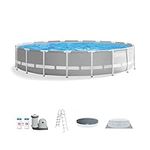 INTEX 26731EH Prism Frame Premium Above Ground Swimming Pool Set: 18ft x 48in – Includes 1500 GPH Cartridge Filter Pump – Removable Ladder – Pool Cover – Ground Cloth