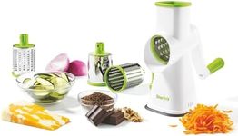Starfrit Rotary Drum Grater, 4 Interchangeable Stainless Steel Drums, Slicing, Coarse and Fine Grating, Ice Shaving, Great for Vegetables, Cheese, Nuts, Chocolate, Easy to Use Hand Crank