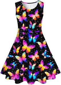 uideazone Size 6 Size 7 Rainbow Dresses for Little Girls Crewneck A-line Sling Dress Colorful Butterfly Beach Sundress for Casual Party Outdoor