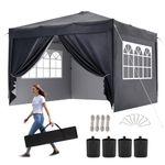 Aoxun 3m x 3m Pop Up Gazebo with Sides, Metal Frame Shelter Tent for Outdoor Garden Party, with Mesh Windows & 4 Sandbags & Carry Bag, Grey