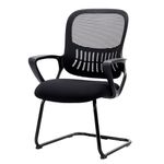 DUMOS Office Desk Chair No Wheels, Ergonomic Executive Sled Base Mesh Computer Chairs with Comfy Arms and Lumbar Support for Home Conference Room Bedroom Waiting Reception Guest Student Elderly