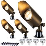 LumStory Brass Landscape Spotlight Low Voltage Landscape Light 12V Bronze Waterproof Shroud Adjustable Outdoor Landscape Lighting for Tree, Wall, Garden, with MR16 LED Bulb 5W 3000K Warm White, 4-Pack