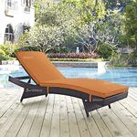 BRISHI Outdoor Swimming Poolside Lounger Beach Sunbathing Lawn Patio Chaise Lounge Sun Lounger Chair Adjustable Backrest (Dark Brown + Orange)