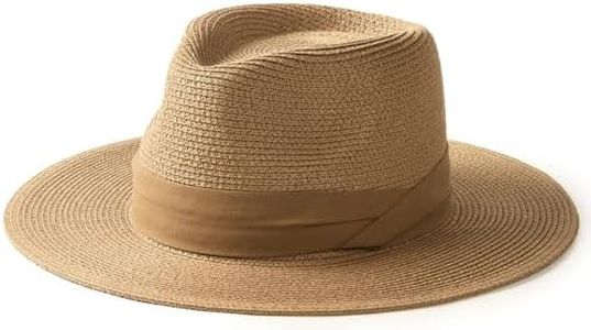 FURTALK Panama Hat Sun Hats for Women Men Wide Brim Fedora Straw Beach Hat UV UPF 50 Brown