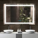 Homedex 48”x 32” Bathroom Led Vanity Mirror with 3 Colors Light, Dimmable Touch Switch Control, Anti-Fog Wall Mounted Makeup Mirror for Wall (Horizontal/Vertical)