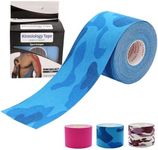 Kinesiology Tape 5CM*5M, Cotton Elastic Athletic Tape Uncut, JOMWEN Latex Free, Water Resistant Rock Tape KT Tape for Muscles, Physical Therapy，Stays on for Several Days (Blue Camou)