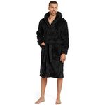 Snuggaroo Mens Soft Fleece Hooded Dressing Gown - Black/Black - 2XL