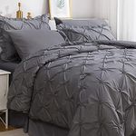 JOLLYVOGUE Dark Grey Bed in a Bag Comforter Set for Bedroom, Pintuck Full Size Comforter Sets 8 Pieces, Beddding Sets with Comforter, Sheets, Bed Skirt, Ruffled Shams & Pillowcases