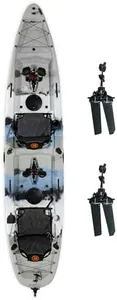 Upgraded Brooklyn 13.5 Tandem Pedal Kayak by BKC, 2 Person Sit-On-Top Pedal Drive Kayak, 680 lb Capacity, Dual Flipper Pedals, Rudder Steering, for Fishing & Touring (Storm Surge)