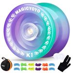 YOSTAR Yoyo Kids K1 Plus Purple Green, Responsive Yoyo for Kids Beginners, Automatic Plastic Yo Yo Professional Trick Yoyo, Pro Yoyo with 12 Yoyo Strings + Yo Yo Glove + Yoyo Case + 2 Yo Yo Hubstacks