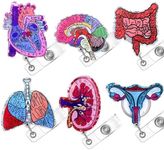 6PC Anatomical Organs Nurse Badge Reels Glitter Retractable Clips Holder for Nurses Healthcare Nursing School Student Anatomy Surgery Heart Brain Lung Kidney Uterus Intestines Accessory Essentials