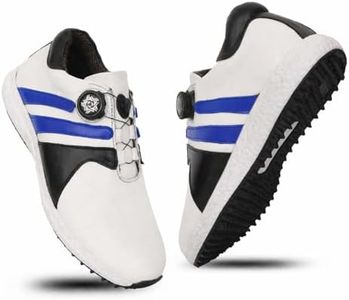 HITCARO® Men's Genuine Leather Lace-up Professional 100% Waterproof Premium Gold Golf Shoes PR-5402 (White/Blue, UK Footwear Size System, Adult, Men, Numeric, Wide, 5)