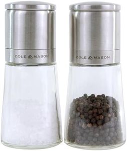 Cole & Mason Clifton Salt & Pepper Mill Gift Set - Adjustable Salt & Pepper Grinders - Refillable Spice Tools - Kitchen Tool - Stainless Steel/Glass, Black/White