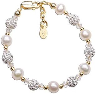 Cherished Moments Children's 14K Gold-plated Bracelet with Cultured Pearls and Austrian Crystals for Babies, Infants, Toddlers, and Little Girls Jewelry (MED)