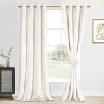 DWCN Ivory Velvet Curtains 108 inches Long - Room Darkening Noise Absorb Tieable Grommet Curtains & Drapes Warm Soft Texture Privacy Drapes for Bedroom/Living Room W52 x L108, Set of 2