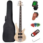 Electric Bass 5 String Full Size P Bass Starter Kit for Beginners Black with Concert Bag, Guitar Strap and Guitar Cable (DB-5S)