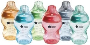 Tommee Tippee Natural Start Anti-Colic Baby Bottle, 260 ml, 0+ months, Anti-Colic Valve, Slow Flow Breast-Like Teat for a Natural Latch, Self-Sterilising, Colourful, Pack of 6