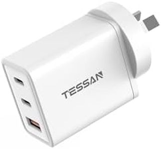 TESSAN 65W USB C Fast Charger, 3-Ports Fast Charging Block with Dual USB-C PD and 1 USB-A QC3.0(60W Max), GaN Power Adapter AU Plug Compatible for iPhone 16/15/14/13,MacBook Pro,iPad,Samsung and More