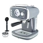 Cooks Professional 15 Bar Retro Coffee Espresso Machine, Steam Wand, Temperature Gauge & Large Capacity - Grey