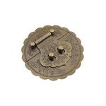Tiazza Antique Brass 3.54"/9cm Round Embossing Brass Hasp Buckle Lock Latch Cabinet Box Furniture Hardware Hasp (Antique Bronze)