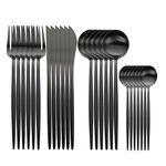 Trifecta 24-Piece Silverware Set, Stainless Steel Flatware Set for 6, Fork Spoon Knife Set, Home Dinnerware Tableware Set for 6, Cutlery Set, Include Knives/Forks/Spoons (Black)