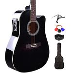 Kadence Frontier Semi Acoustic Jumbo Guitar 41" with Learning Course, Die cast keys with Super Combo (Bag,strap,strings,capo And 3 picks) (Black, Electric Acoustic)