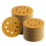 Keeimp 100 Pcs 5 Inch Sanding Discs Hook and Loop, 8 Hole Gold Premium 400 Grit Dustless Random Orbit Sandpaper for Woodworking or Automotive