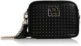 Itzy Ritzy Chelsea + Cole Crossbody Diaper Bag - Studded Double Take Crossbody Diaper Bag Includes 6 Pockets, Changing Pad & Tassel; Black with Sweetheart Print Interior and Gold Hardware