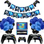 Vubkkty Birthday Decorations for Boys, Gaming Party Decorations Supplies Set, Controller Balloons and Blue Black Balloons, HAPPY BIRTHDAY GAME ON WELCOME Hanging Banner for 5 6 7 8 9 Years Old Boys