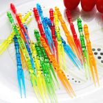 200pcs Disposable Plastic Fruit Forks,Forks Bistro Cocktail Forks Tasting Appetizer Forks Set Mini Cake Forks Set Toothpick Forks Portable Salad Fruit Forks 4" (Multicolor)