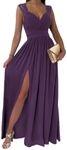 Dokotoo Womens Ladies Elegant Floor Length A Line Wrap Deep V Neck Backless Ruched Pleated Ruffled Split Long Maxi Formal Evening Party Prom Dress Bridesmaid Wedding Guest Dresses for Women Purple XL