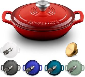 ROSSALLINI Signature Enameled Cast Iron Braiser, Non-Stick Serving Pot with Tight Fitting Lid for Perfect Roasting, Baking, Sauteing, Searing, and Pan Frying | 5Q (4.7L) - Red