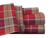 Pointehaven Flannel Deep Pocket Set with Oversized Flat Sheet, Queen, Piedmont Plaid