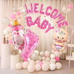 Indy Toys And Fashion ITAF Baby Girl Welcome Home Decoration Kit, Foil Balloons, Baby Foot Bottle Shape Balloons For Kids Birthday Party Decoration Kit, Pink, 44Pcs