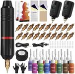 Tattoo Kit Tattoo Gun Complete Wireless Tattoo Machine Kit 2 Tattoo Batteries 20 Tattoo Cartridge Needles 14Tattoo Ink Color Set for Tattoo Supply RNP28KIT-1