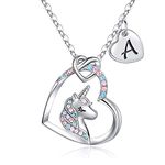 TINGN Unicorn Gifts for Girls Gifts, Unicorn Necklace for Girls Jewelry Colorful CZ Heart Pendant Initial A Unicorn Necklace 6 Year Old Girl Gifts Birthday Gifts for Girls Unicorn Gifts for Girls