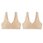 Hanes Women's Wireless Bra, Smooth Comfort Full-Coverage T-Shirt Bra, Single or 2-Pack, Nude/Nude, 2-Pack, Medium