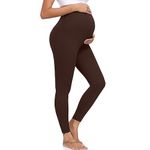 DHSO Maternity Leggings Over The Belly Butt Lift - Buttery Soft Non-See Through Pregnancy Workout Yoga Tights Pants (Brown, Medium)