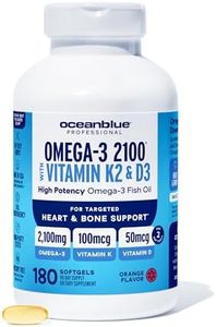 Oceanblue Professional Omega-3 2100 with Vitamin K2 & Vitamin D3 - Triple Strength Burpless Fish Oil Omega-3 Supplement with EPA & DHA - Wild Caught - Orange Flavor - 180 Count